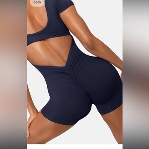 NWT OEAK navy athletic bodysuit ruched butt workout outfit gym wear athletic